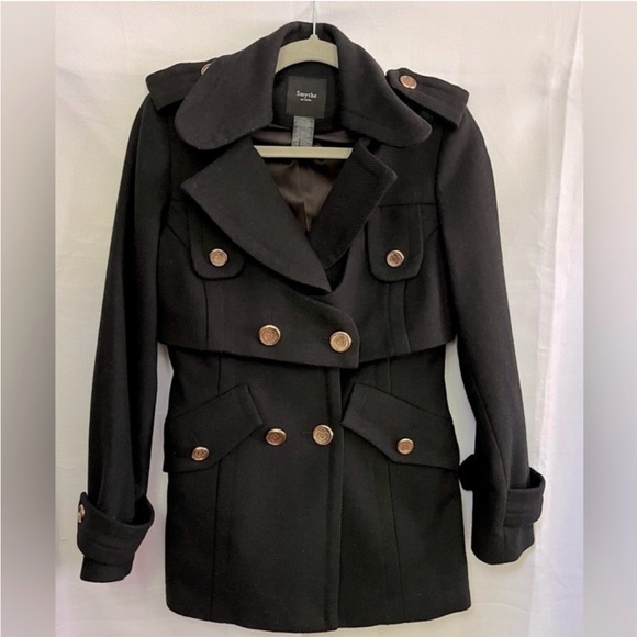 Smythe Military Black Pea Coat 4 - Picture 1 of 7